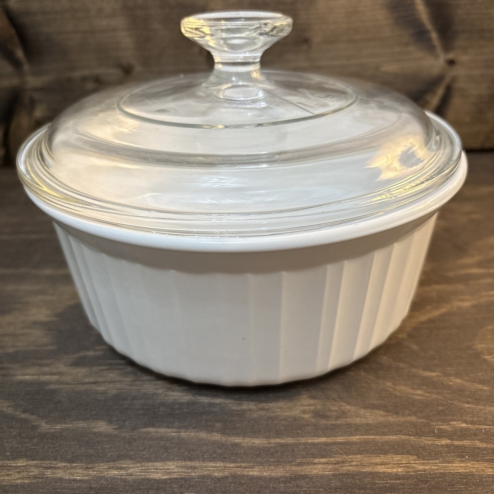 Corning Ware French White F-5-B 1.6 L Round Casserole Dish w/ Pyrex G-5_C Lid